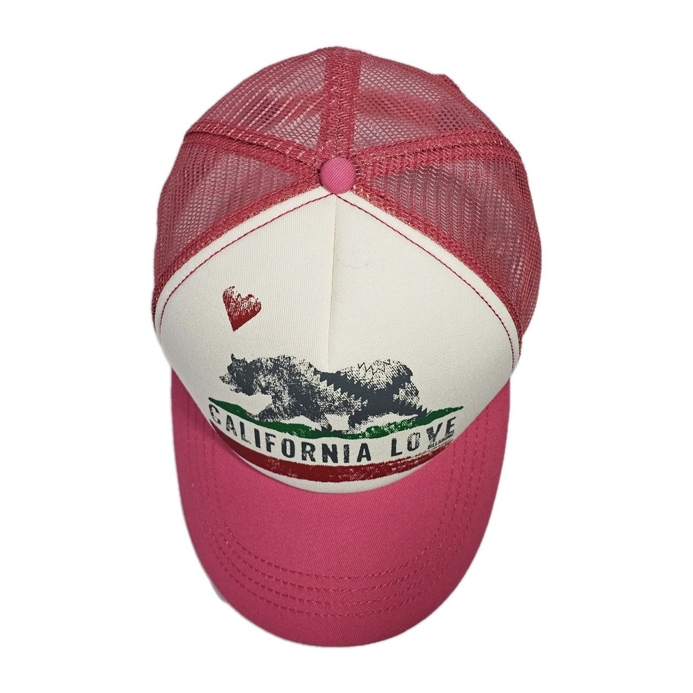 Billabong California Love Bear Trucker Mesh Snapback Hat Cap Pink Red White Grey - Picture 5 of 7